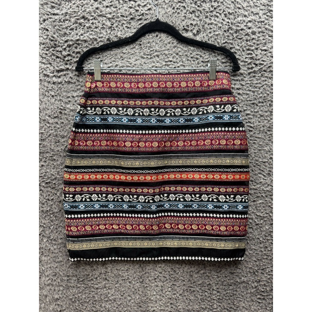 Nicole Miller Artelier Silk Beaded Boho Print Mini Skirt Womens Size‎ 8